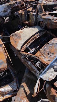 Vertical Video of Destroyed Cars in the City of Irpin Ukraine alt