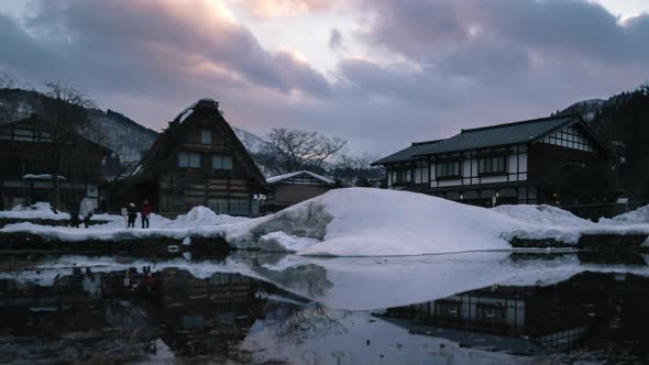 Timelapse Shirakawago Light-Up Illumination in Winter