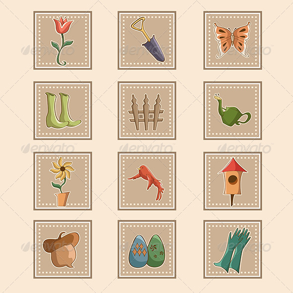 Spring Gardening Icons - Objects Vectors