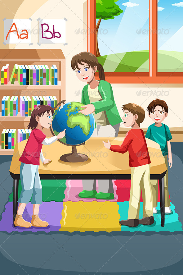 Kindergarten Teacher and Students - People Characters