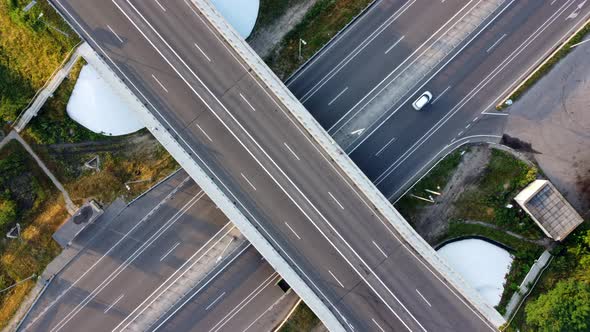 Cars Go Along the Road Asphalt Bridge Junction alt