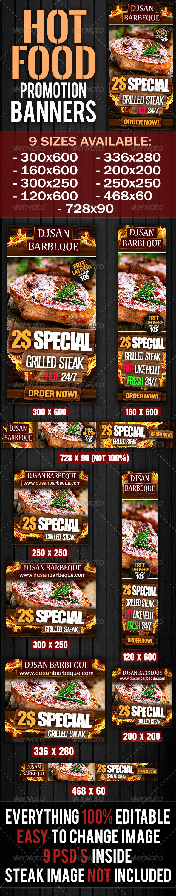 Hot Food Promotion Banner - Banners & Ads Web Elements