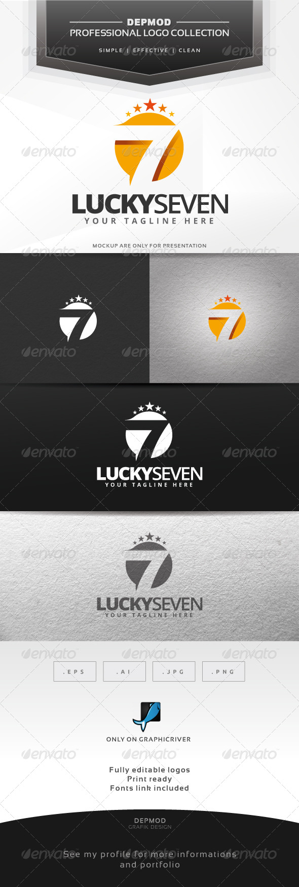 Lucky Seven Logo - Numbers Logo Templates