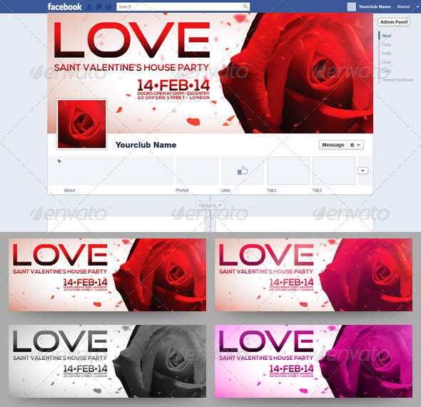 Saint Valentine's FB Timeline Cover 4 in 1 - Facebook Timeline Covers Social Media