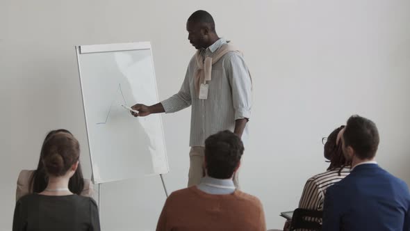 African Businessman Drawing Graph on Whiteboard alt