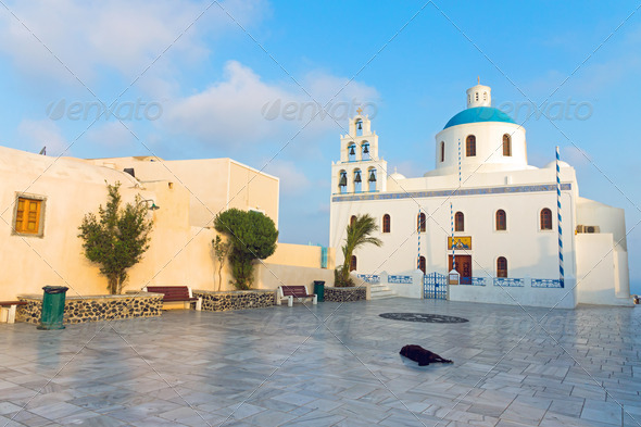 Church and main square in Oia - Stock Photo - Images