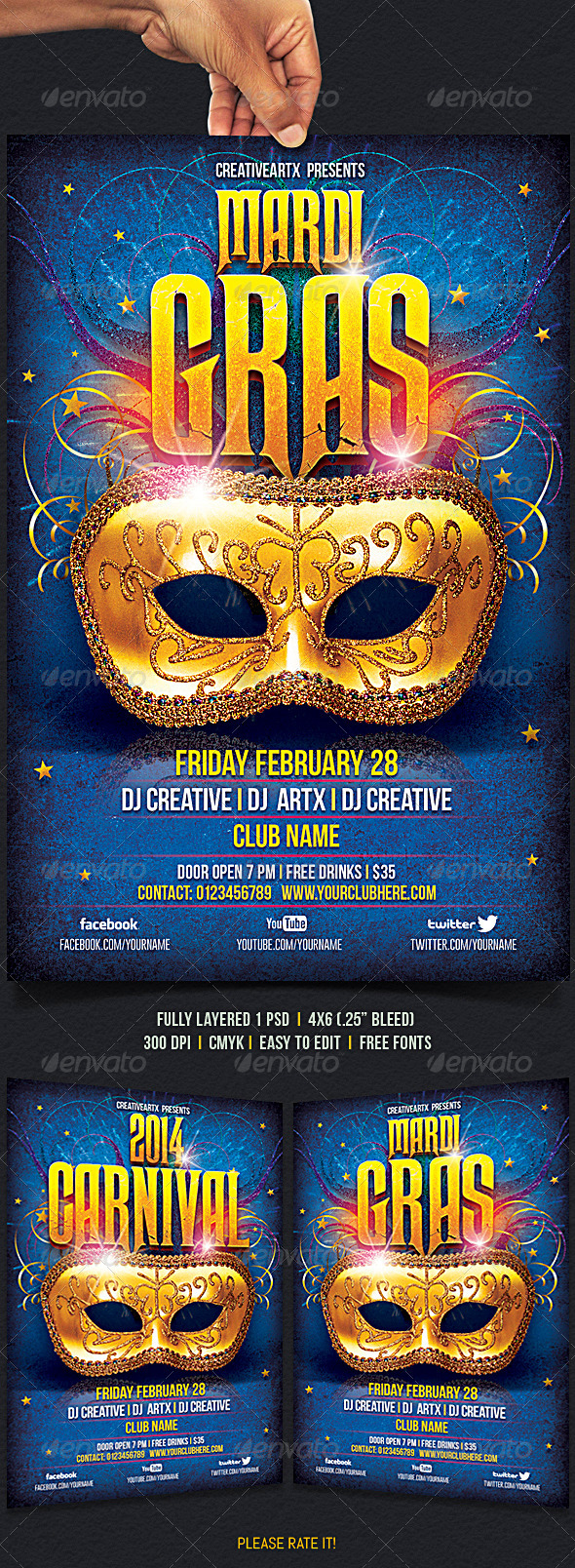 Mardi Gras Flyer - Clubs & Parties Events