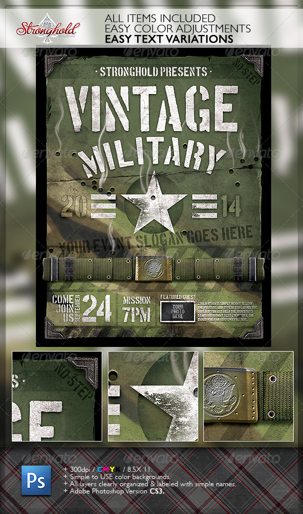 Vintage Military Armed Forces Flyer Template - Clubs & Parties Events