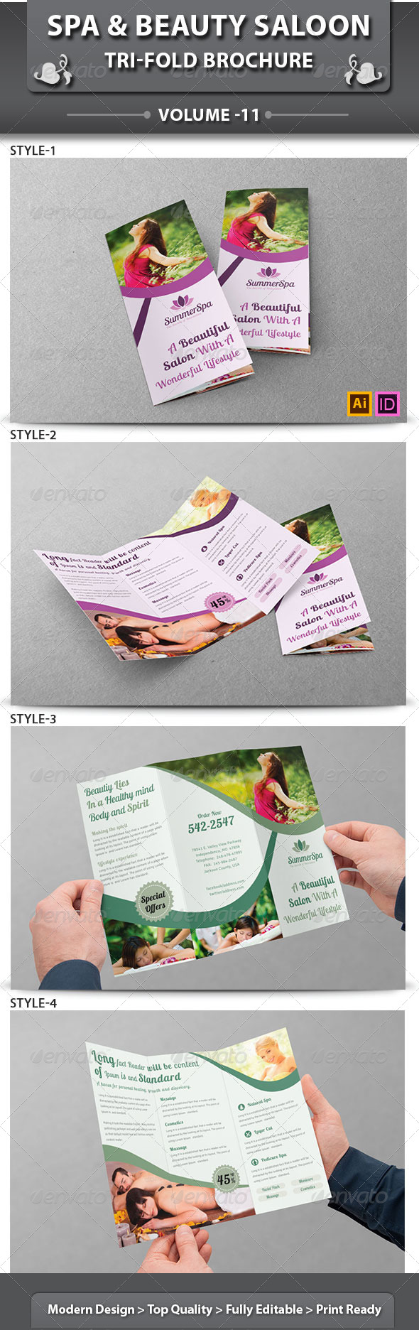 Spa & Beauty Saloon Tri-Fold Brochure | Volume 11 - Brochures Print Templates