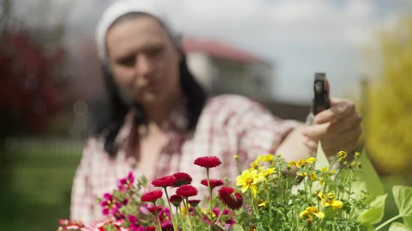 Girl Sprays Flowers in the Garden alt