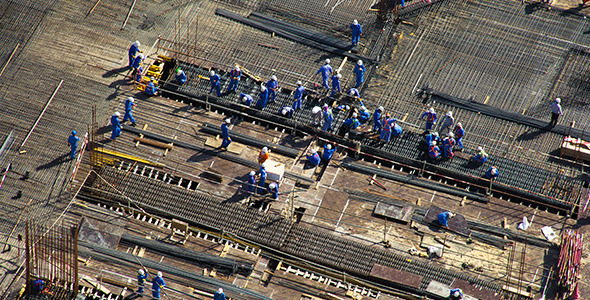 Construction Site with Engineers and Workers 