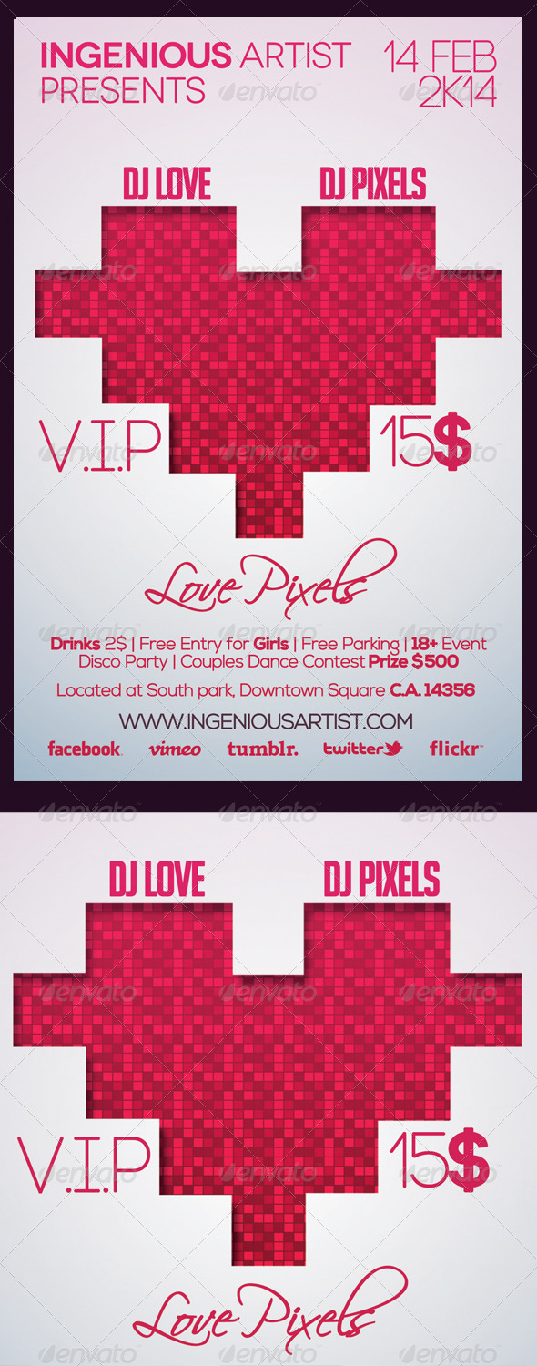 Love Pixels Party Flyer - Clubs & Parties Events