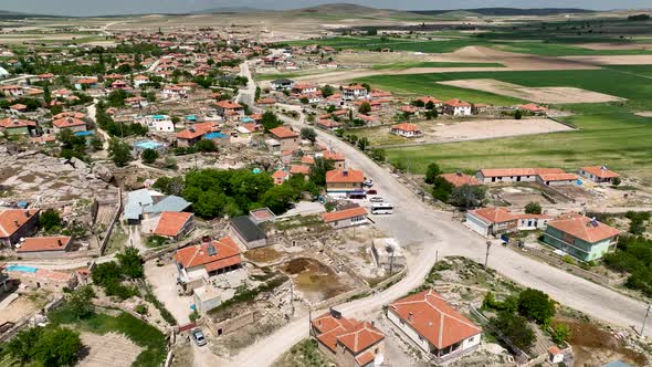 Small farming village in Turkey aerial view 4 K alt