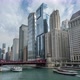 Downtown Chicago River with Boats and City Skyscraper Day - VideoHive Item for Sale