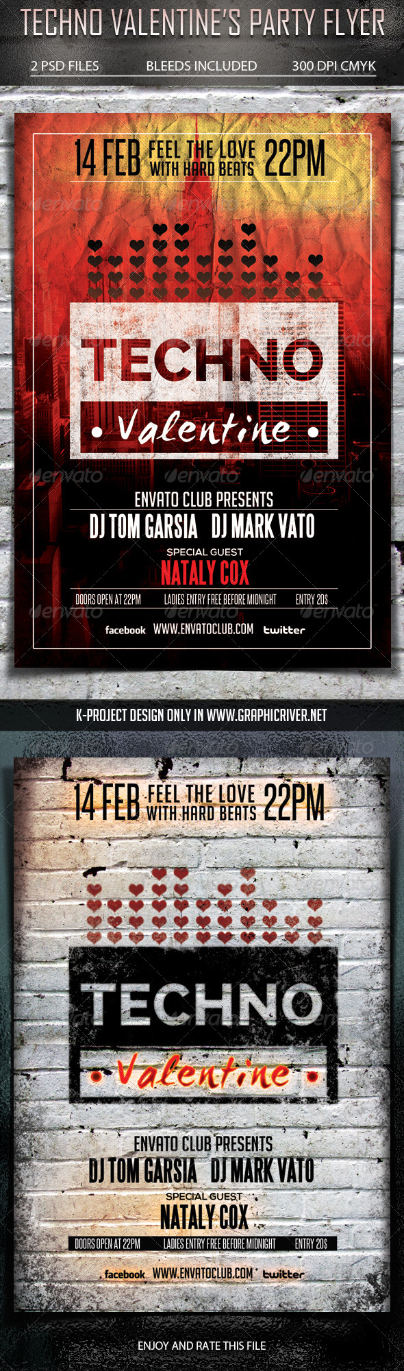Techno Valentine's Party Flyer - Clubs & Parties Events