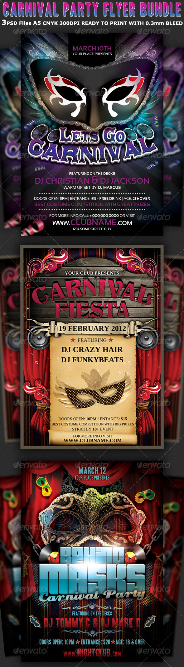 Carnival Party Flyer Bundle 3 in 1 - Clubs & Parties Events