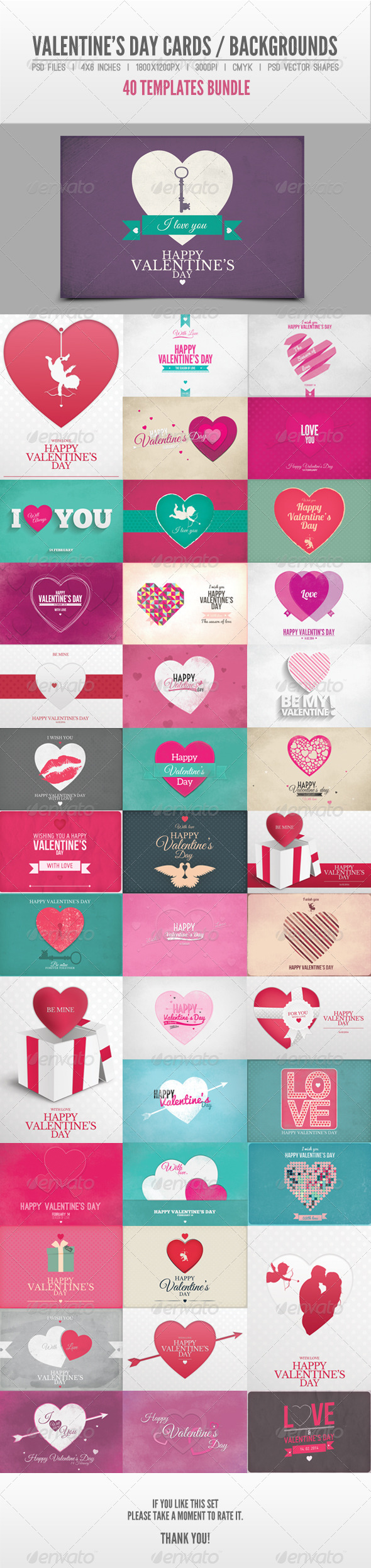 40 Valentine's Day Cards / Backgrounds Bundle - Backgrounds Graphics