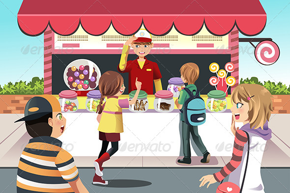 Kids Buying Candy - People Characters
