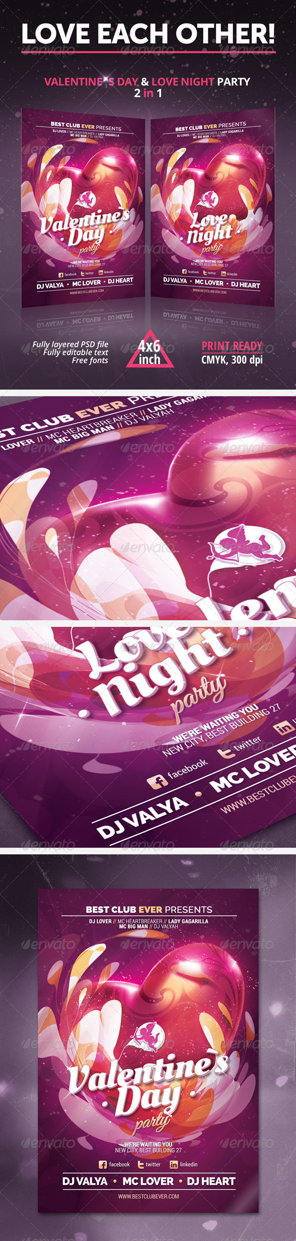 Valentine`s Day, Love Night Party Flyer - Clubs & Parties Events