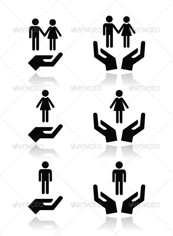 Man, Woman and Couples with Hands Icons Set - People Characters