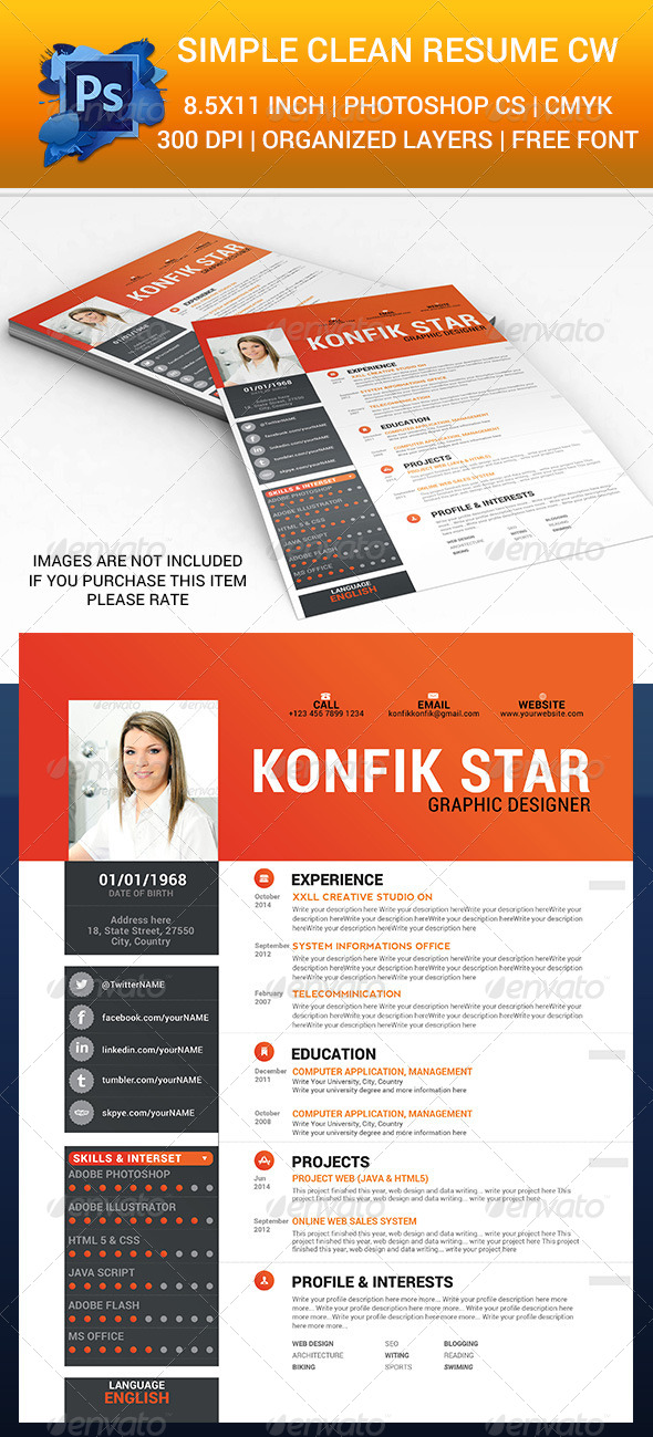 Simple Clean Resume cw - Resumes Stationery