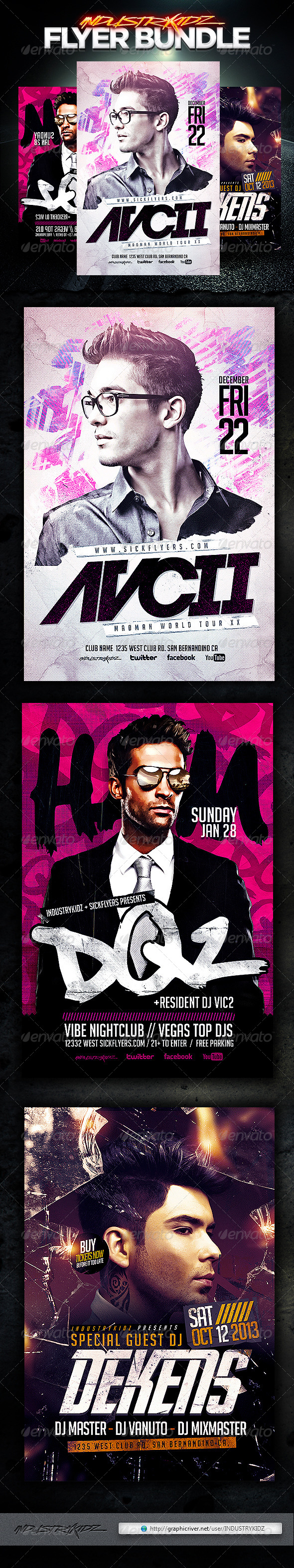 Electro House Music Flyer Bundle v2 - Clubs & Parties Events