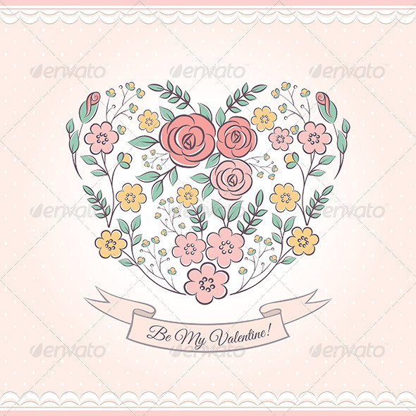 Floral Graphic With Heart - Valentines Seasons/Holidays