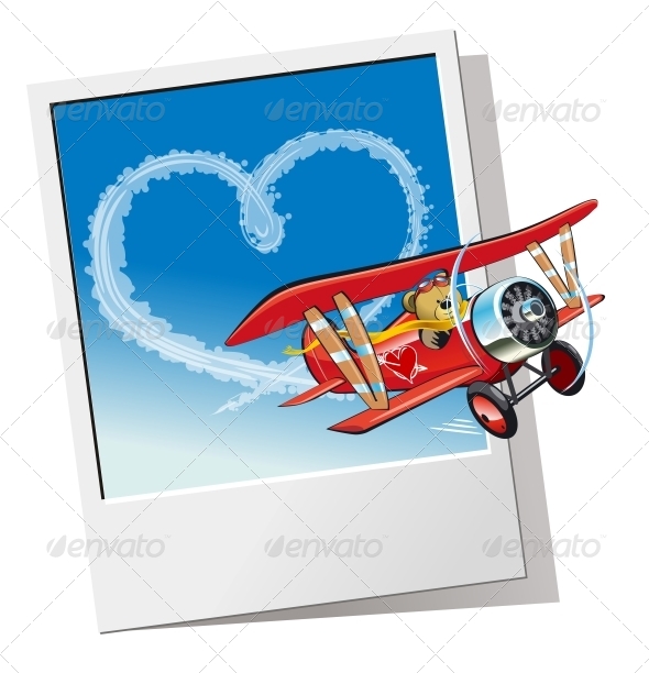 Valentines Card with Cartoon Airplane - Valentines Seasons/Holidays