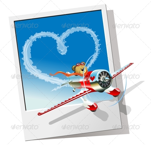 Valentines Card with Cartoon Airplane - Valentines Seasons/Holidays