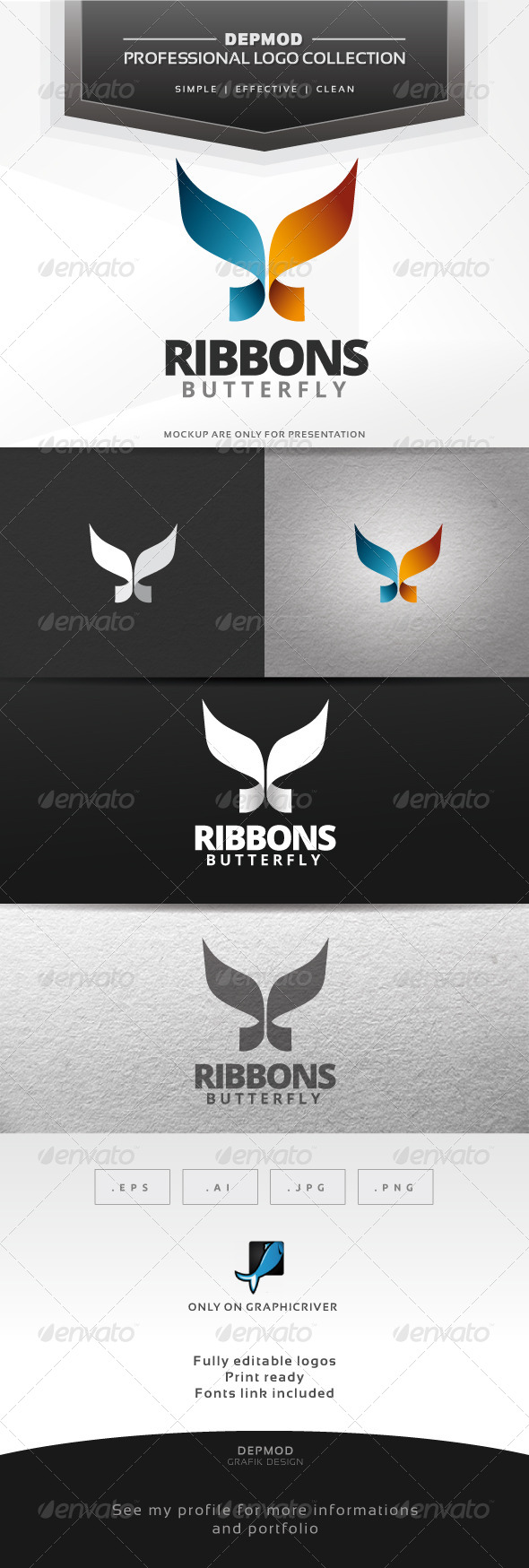 Ribbons Butterfly Logo - Symbols Logo Templates