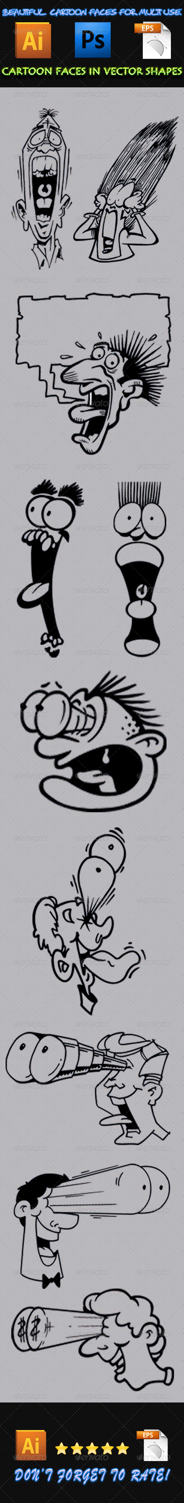 Cartoon Faces 03 - Characters Vectors