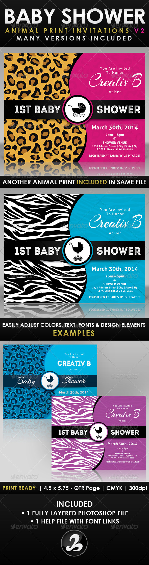 Baby Shower Invitation Template - Animal Print v2 - Invitations Cards & Invites
