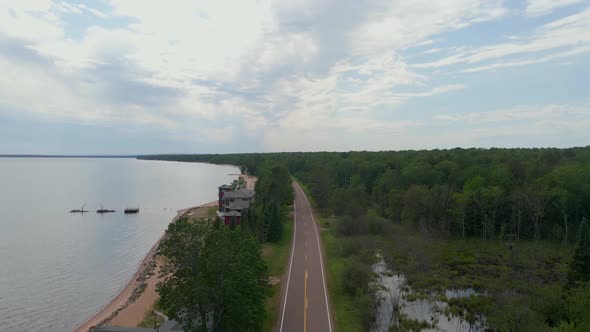 Lake front drive by Lake superior in Madeline island wiscosin during summer alt