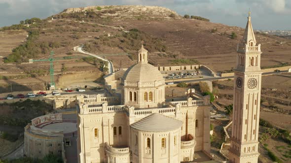 Ta Pinu Church Sand Beige Colored Basilica on Gozo Mediterranean Island, Malta in Beautiful Sunlight alt