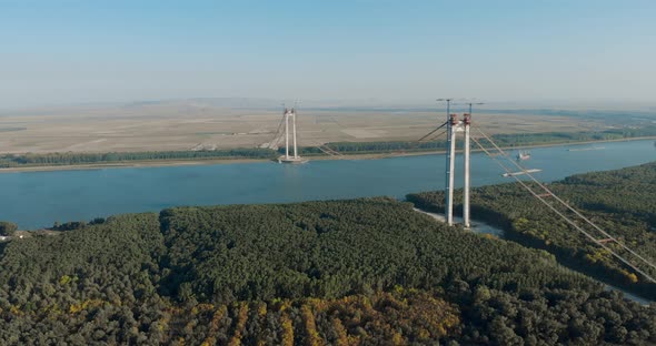 Panorama Of The Braila-Tulcea Suspension Bridge Over Danube alt