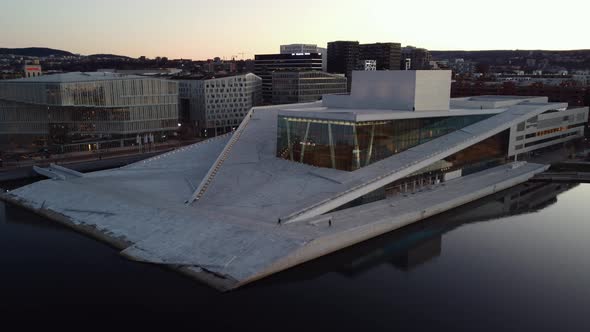 Aerial Shot of Oslo Opera House, Norway during Dawn with Reflections alt