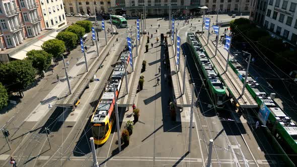 The Trams and Public Transport of Basel at Central Station in Basel Switzerland  View From Above alt