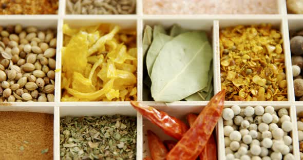 Various spices in a tray 4k alt
