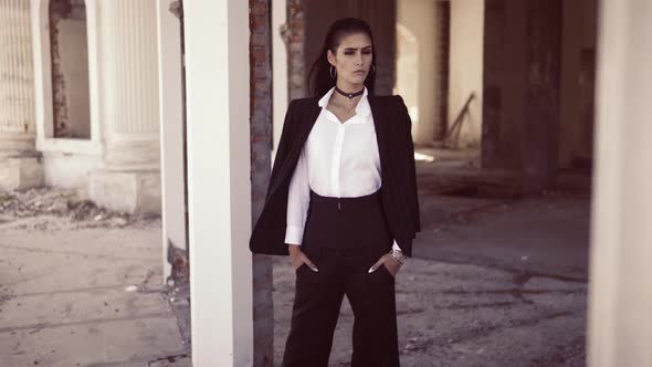 Fashion Woman in Ruined House alt