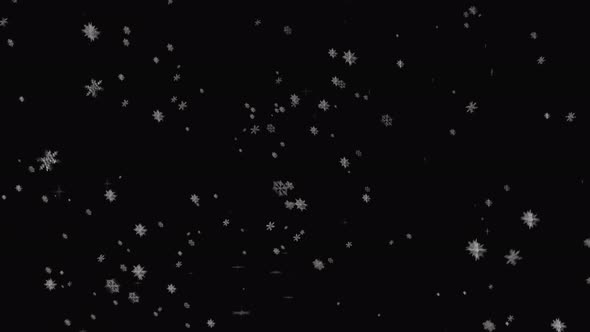 Falling Snow Crystals In Slow Speed In Front Of Black Background