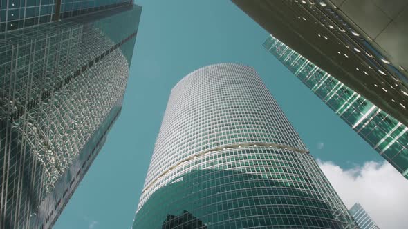 Circular Panoramic Video Filming of Glass Skyscrapers Taken From Below
