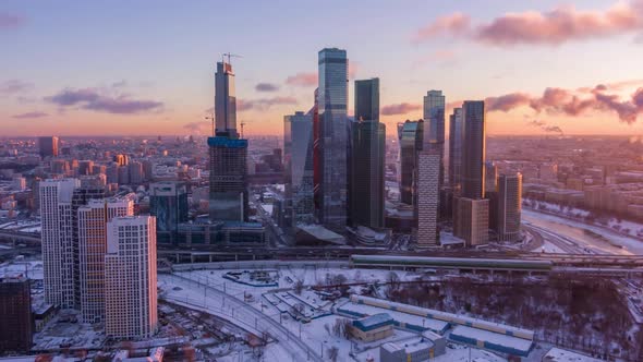 Skyscrapers of Moscow City Business Center and City Skyline in Sunny Winter Morning alt