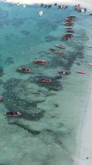 Boat Boats in the Ocean Near the Coast of Zanzibar Tanzania Slow Motion Vertical Video alt