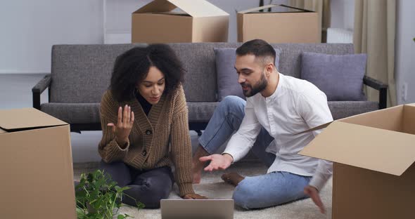 Mixed Race Young Angry Upset People Family Interracial Couple with Bad Relationship Sitting alt