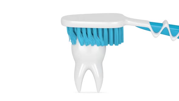 Toothbrush brushing and cleaning tooth over white background