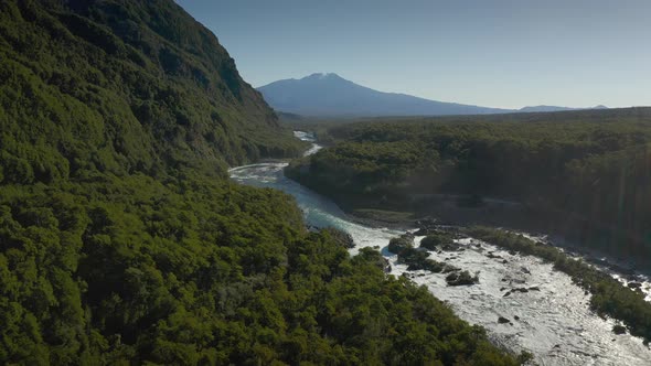 Aerial Landscape of Osorno Volcano &amp; Falls of Petrohue - Puerto Varas, Chile, South America. alt