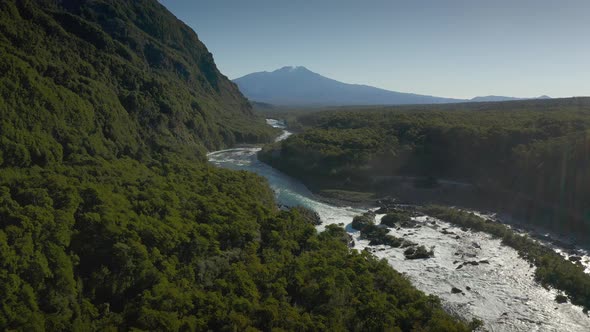 Aerial Landscape of Osorno Volcano &amp; Falls of Petrohue - Puerto Varas, Chile, South America.