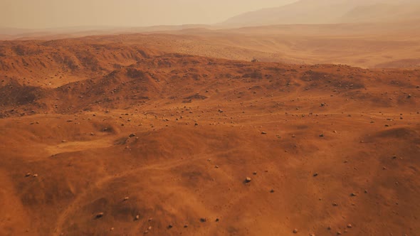 Planetary rover on the surface of Mars exploring alien planet landscape. 4K alt