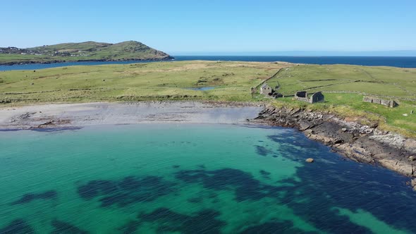 Aerial View of Inishkeel Island By Portnoo Next to the the Awarded Narin Beach in County Donegal alt