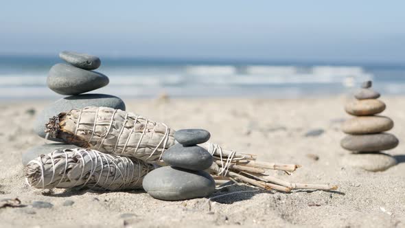 Rock Balance on Ocean Beach Stones Stack By Sea Water Waves alt